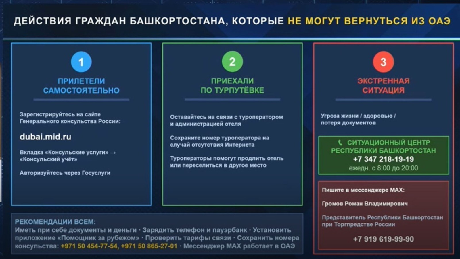 Башҡортостан Башлығы Яҡын Көнсығышта туристар өсөн ярҙам саралары тураһында